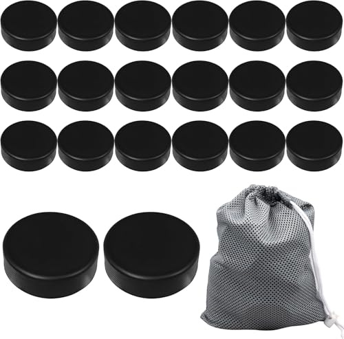 Xaztr 20 Pack Ice Hockey Pucks, Foam Hockey Pucks Soft Hockey Puck Bulk with Reusable Mesh Bag for Practice and Classic Training, Diameter 3, Thickness 1, Black