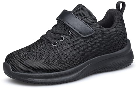 Kids Trainers Boys Girls School Shoes Breathable Child Sneaker Lightweight Running Trainers All Black Big Kid Size 3