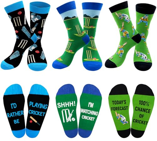 Cricket Gifts for Men Unusual Mens Calf Socks Size 9-12 uk Multipack, Funny Cricket Themed Gifts for Men Boys Socks, Christmas Birthday Presents for Dad Husband Friends