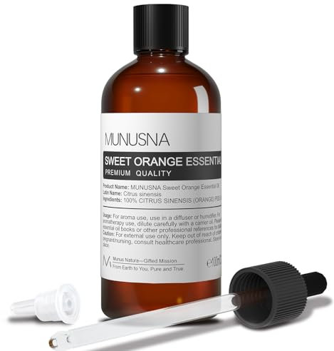 Aceite Esencial Naranja Dulce 100ML, MUNUSNA Aceite Esencial Puro Natural para Calma y Relajarse, Aceite de Naranja para Humidificador, Difusor, Quemador, Sweet Orange Oil
