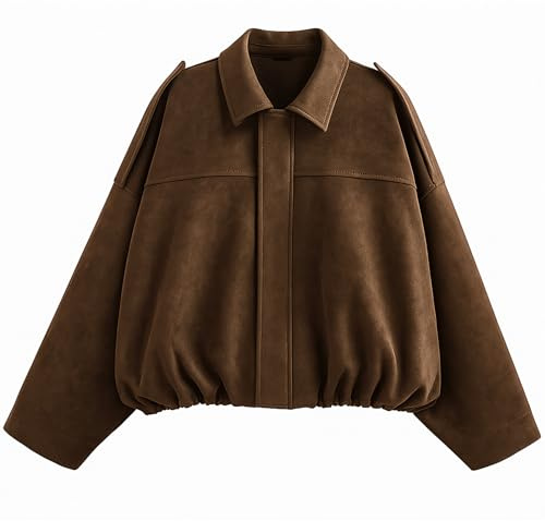 WERFORU Women's Faux Suede Bomber Jacket Coffee XL