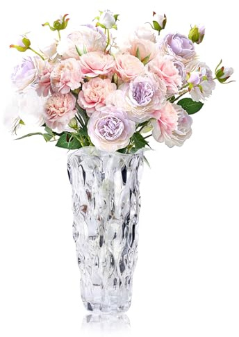 Glass Vase for Flowers, Thickened Irregular Texture Vase, Wide-Mouth Design | for Flower Arrangements | Living Room | Dining Table | Floral Displays | for Weddings & Housewarming Decorations
