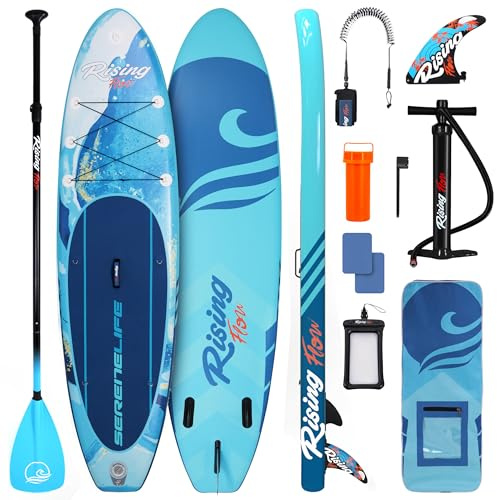 SereneLife 10’6” Inflatable Stand Up Paddle Board with Premium SUP Accessories - 32” Wide Stable Design with Non-Slip EVA Deck Pad, for Youth and Adults, 350 lbs. Capacity