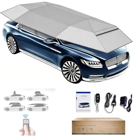 RUODATONLY 4.6/5.2M Ombrello per Auto Completamente Automatico con Telecomando,Copri Auto per Esterno Portatile,Tenda da Tetto Auto Mantiene Fresco Il Tuo Veicolo 5.2M-Grey