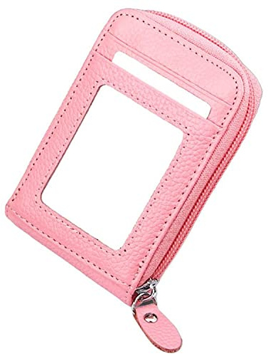 Noedy RFID Blocking Credit Card Case Organizer Genuine Leather Zip-Around Security Wallet Pink