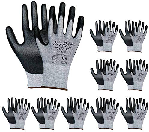 Nitras 6350 CUT 3 Schnittschutzhandschuhe Arbeitshandschuhe Handschuhe - 10 Paar, Größe:9