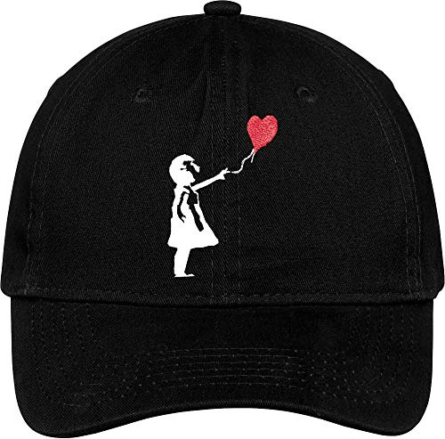 Banksy Girl with Balloon Heart Cap Embroidered Baseball Dad Cap Black