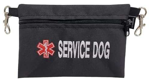 ActiveDogs Service Dog Bag with Zipper - 7 x 5 Clip-On Pouch with Embroidered Red Medical Alert Symbol for Easy Identification & Storage - Service Dog Accessory for Harness, Vest & More