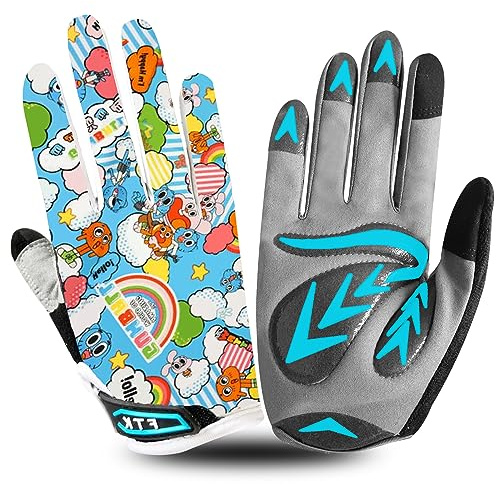 Cycling Gloves Kids Boys Girls Youth Full Finger Pair Bike Riding, Children Toddler Touch Screen Mountain Road Bicycle Warm Cold Weather Gel Padded, Color Blue Orange Age 2-11 (Light Blue, Medium)