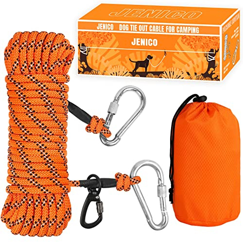 Cable de amarre para perros para acampar – 50 pies, 70 pies, 100 pies, sistema de carrito reflectante portátil para perros de hasta 300 libras – Correa de perro para acampar en el patio | Parques |