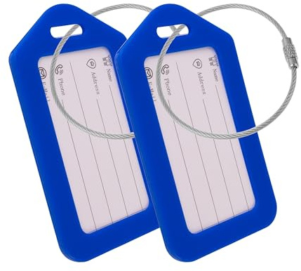 Etichetta per bagaglio con etichetta di indirizzo, confezione da 2, in blu, etichetta in plastica, per viaggi aerei, crociere, etichetta per bagaglio, etichetta di nome, etichetta di indirizzo
