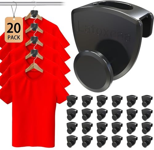 Space Saving Hangers 20Pcs, Upgrade 40Lb(Max) Heavy Duty Hanger Hooks Space Saver for Clothes, Hanger Connector Hooks, Plastic Clothes Hanger for Closet Organizer, Black