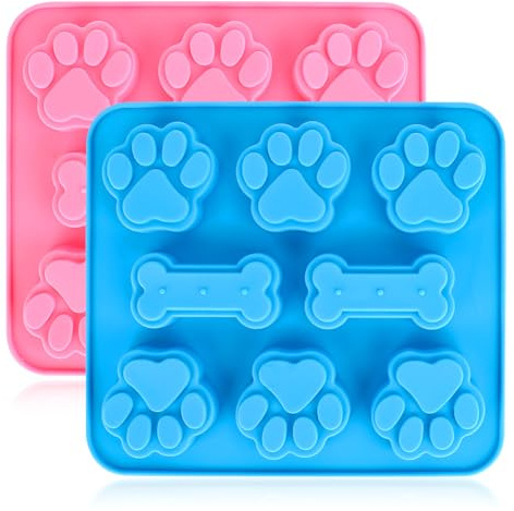 MJFENDAI 2 Stück Silikonformen für Hund, Paw and Bone Hundekekse Backform, Backmatte Hundekekse für Schokolade, Süßigkeiten, Gelee, Eiswürfel, Hund Behandelt, Hundepfote und Knochenform, Kekse