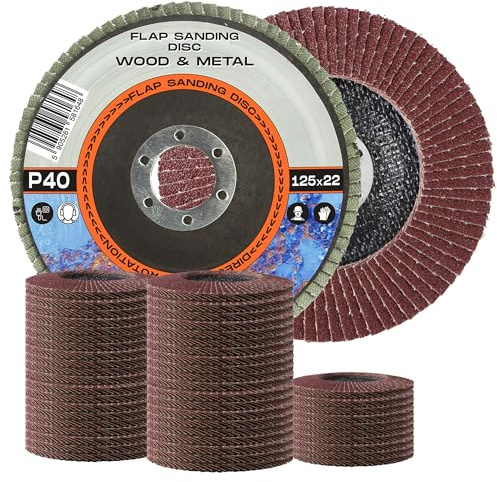 50x Fläktskivor 125 x 22,2 mm Korn 40 Lamellskivor Slipskivor Klaffslipskivor Metall Stål Sten Trä Vinkelslip Sågtandade Brickor Polering