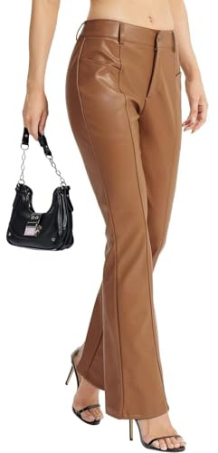 VILIGO Women's Faux Leather Flare Pants Boot Cut Leather Pants Jeans PU Trousers with Pockets Brown 8