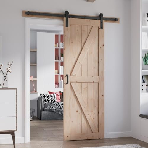 FREDBECK 81 cm x 213 cm Skjutladugårdsdörr med 1,5 m ladugårdsdörrskit ingår trä K-form massiv gran träpanel måste monteras
