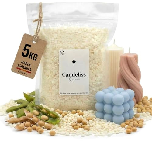 CANDELISS Cera para hacer velas en molde 5kg. Cera de soja alto punto de fusion para moldes para velas 5kg Cera para hacer velas en moldes silicona Soy candle wax for silicone moulds (5kg)