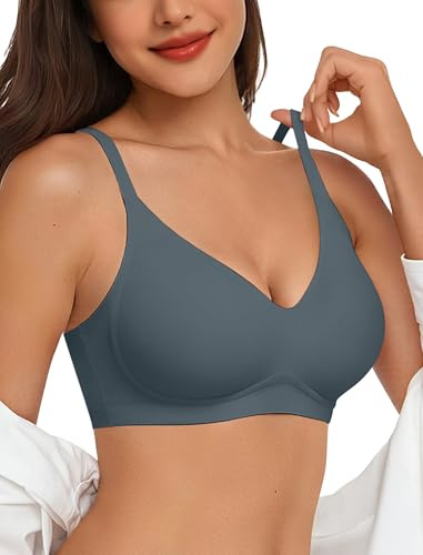 Vertvie Nahtloser BH Damen Ohne Bügel Bequeme Push Up Soft BH V Ausschnitt Weicher Bustier Seamless Bra Ultrakomfortable Gepolstert Bralette T-Shirts(1pc: Marine,M)