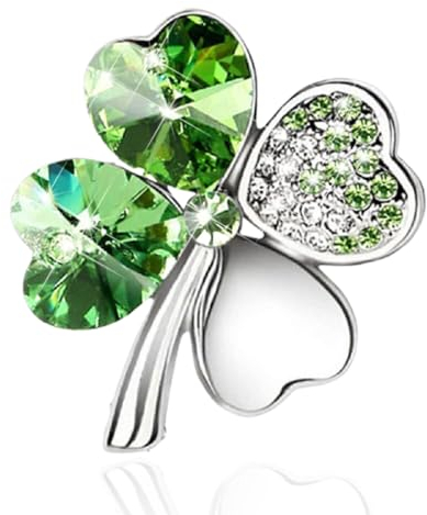 Broche en Cristal Vert, Broche en Cristal de Trèfle Porte-Bonheur à Quatre Feuilles, Épingles en Émail Trèfle, Broche de La Saint-Patrick pour Femmes et Filles