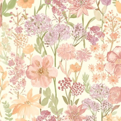 Papier peint Grandeco Wildflowers – Papier peint sur le thème des fleurs naturelles – Papier peint moderne pour salon, chambre à coucher, couloir – Rose/crème