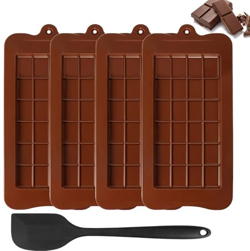 4 Pezzi Stampo per Cioccolato + 1 Spatole In Silicone, Antiaderente, Stampi per Cioccolato, Stampo Cioccolato, Stampo Tavoletta Cioccolato per Il Cioccolato Da Forno Fai Da Te, Caramelle