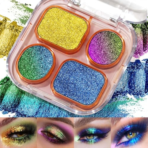 UCANBE Multi-Colour Chameleon Sombra de Ojos Paleta, 4 Colores Holográficos Metálicos Paleta de Sombras de Ojos, Altamente Pigmentada Crema Dúo Chrome Eyehadow