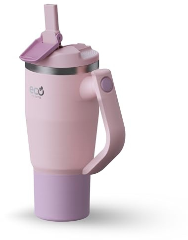 ECOROOTS Rocket - Cantimplora y Vaso Termo 2 en 1 I Botella de Agua Fría + 24h / Calor + 12h I Termo Tapa Hermética con Pajita I Acero Inox. Sin BPA I Botella Deporte, Camping, Oficina (ROSA BLUSH)