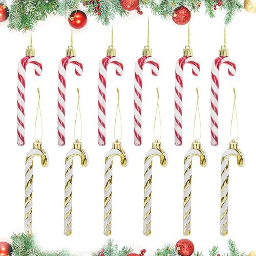 KLEHOPE 12 Pezzi Candy Cane di Natalizie, Candy Cane Decorazioni Natale, Bastoncino di Zucchero con Cordino per Appenderlo Glitter Albero di Natale Bastoncini di Zucchero, per Natale Decorazioni