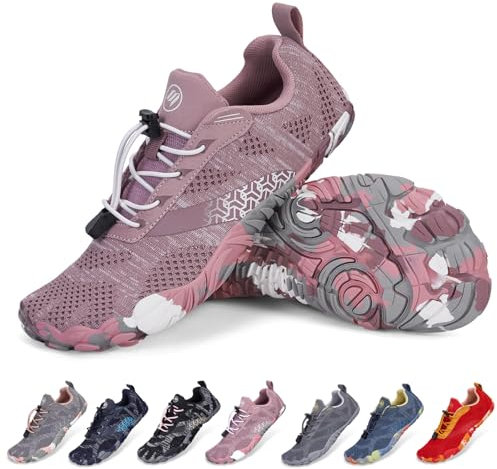 BibHoly Zapatos descalzos para mujer y hombre, ligeros, transpirables, antideslizantes, para fitness, caminar con cero gotas, 1A02rosa, 37 EU
