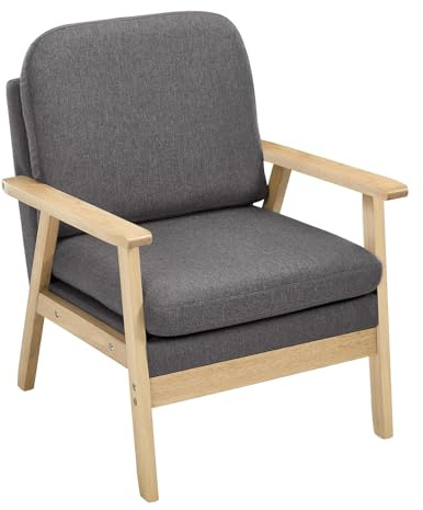 WOLTU Poltrona Relax Singolo, Poltrona da Salotto in Legno Massello, Poltroncina con Sedile e Schienale in Lino per Camera da Letto, Grigio Scuro, SKS51dgr