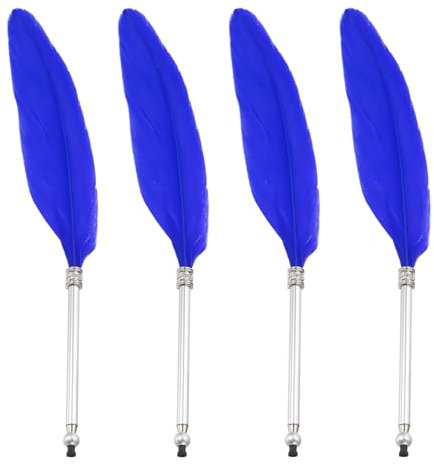 PATIKIL 4 Stück Feder Kugelschreiber, Flauschiger Vintage Tintenfeder Quill Stift Vergoldeter Stab Quill Stift für Kalligrafie Schreiben Unterschrift Hochzeit Geschenk, Blau