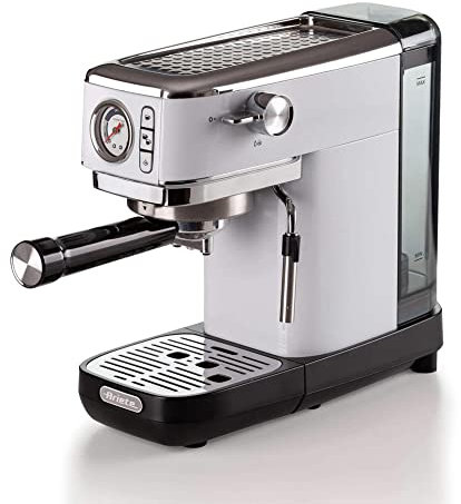 Ariete 1381 Macchina da caffè con manometro, compatibile con caffè in polvere e cialde ESE, 1300 W, Capacità 1,1 L, 15 bar di pressione, Filtro ½ tazze, Dispositivo Cappuccino, Bianco