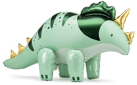 Ballon gonflable XXL Tricératops Dinosaures, 100 cm, réutilisable et durable, décoration dinosaure, pour anniversaire et fête, autonome et gonflable, vert doré