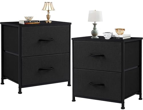 DUMOS Set di 2 comodini in tessuto per cassetti, armadietto sottile, cassettiera, camera da letto, stile industriale, per soggiorno, cameretta dei bambini, corridoio