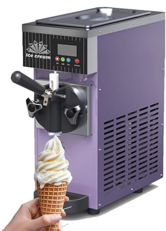 Single Flavor Commercial Ice Cream Machine,Commercial Soft Serve Ice Cream Machine,Lcd Panel Auto Clean Pre-Cooling,For Restaurants & Dessert Shops Countertop Soft Serve Ice Cream Maker,Purple
