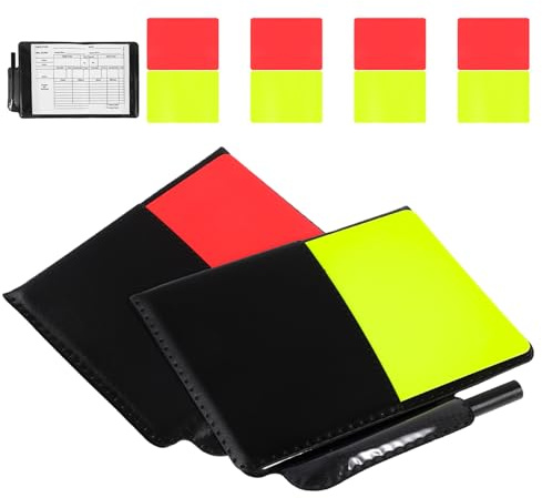 ERINGOGO Kit Cartellini Arbitro Calcio Rosso e Giallo in PVC Lucido con Portafoglio e Fogli Segnapunti Set per Arbitri di Partite Sportive Conforme Standard Internazionale Attrezzatura