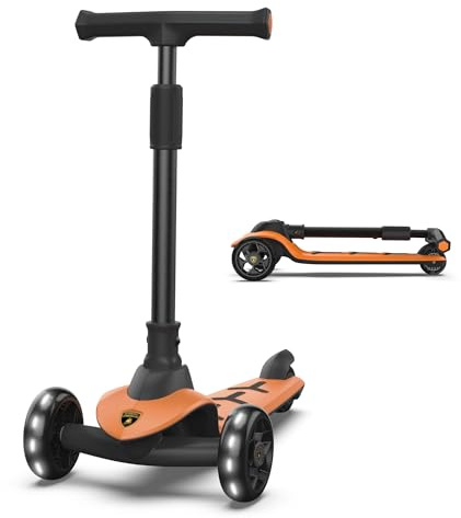 Lamborghini Barnskoter från 3 år upp till 50 kg – sparkcykel med 2 styrlägen, lätt aluminiumram, PU-leksakscyklar, bakbroms, vikbar och justerbar höjd för pojkar och flickor