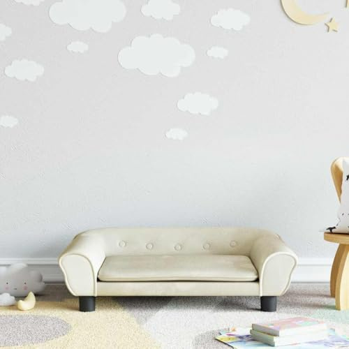 Runheo Barnsoffa, krämfärgad sammet, 70 x 45 x 26 cm med massiv furu, stabil och bekväm för barnrummet, babymöbler, platsbesparande och säker med mjuk stoppning
