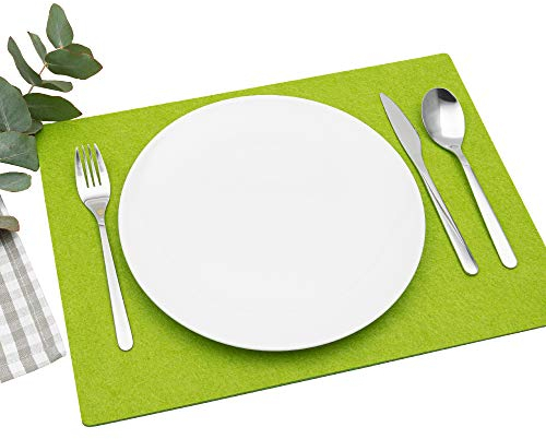 FILU Platzsets aus Filz 4er-Pack Hellgrün eckig (Farbe und Form wählbar) 30 x 41 cm – Tischset für drinnen und draußen Deko für Esstisch im Wohnzimmer, Gartentisch/Balkontisch