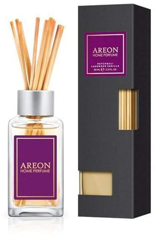 Areon Home Perfume Raumduft-Diffusor, 85 ml, Premiumqualität, 10 Rattanstäbchen – Patschuli, Lavendel und Vanille