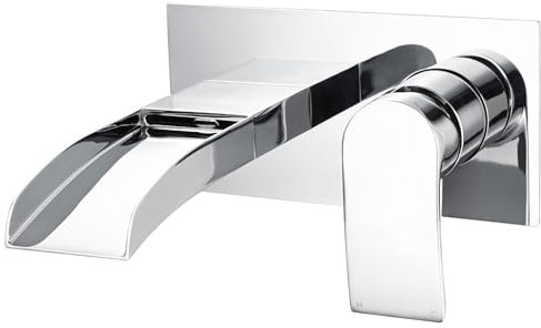 Bath Taps Wall Mounted Waterfall Mixer Filler Tap Chrome Bathroom Wall Mount Tub Tap Bathtub Faucet Modern 1/4 Turn Single Lever Silver Monobloc Mono