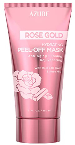 Azure Cosmetics Rose Gold Hydrating Peel Off Face Mask- Anti Aging, Toning & Rejuvenating - Removes Blackheads, Dirt & Oils - With Gold and Rose Water - Skin Care - 150mL / 5 fl.oz.