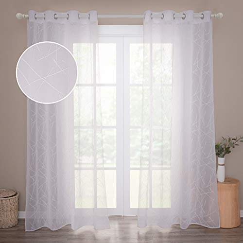 Deconovo Gardinen Ösenvorhang Transparent Vorhang Voile Gardine Vorhängen mit Stickerei für Wohnzimmer, 260x140 cm, Rosa, 2er Set