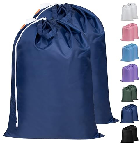 Polecasa Extra Heavy Duty Large Laundry Bag with Sturdy Handles and Drawstring Closure, 2 Pack 28 x 36 inches Durable Storage Bags for Basket, Hamper, College, Dorm, Travel, Navy
