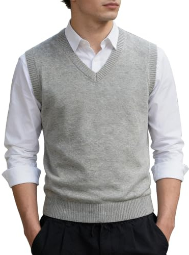 MANBOZIXi Pulls sans Manches pour Hommes Gilets Tricotés à Col en V
