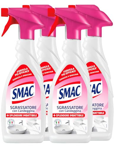 Smac Express Sgrassatore con Candeggina, Detergente Spray con Azione Sgrassante e Igienizzante - 4 flaconi da 650 ml