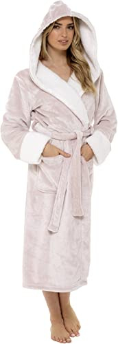 KATE MORGAN Ladies Soft & Cosy Hooded Dressing Gown (Medium, Pink - Shimmer)