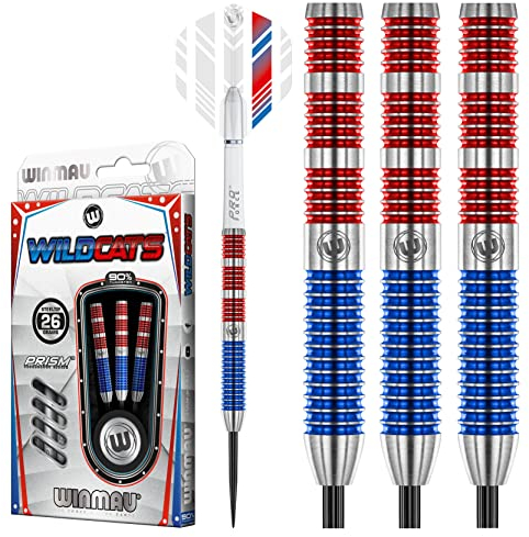 WINMAU Wildcats 26 Gramm Profi Wolfram Steeltip Dartpfeile Set mit Flights und Schäfte