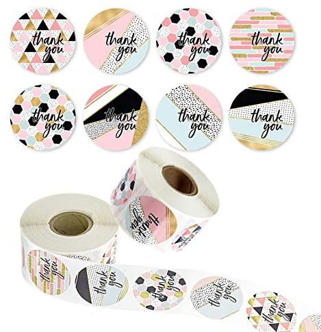 jiuzcare Autocollants Etiquette Merci 3,8cm Autocollants Rondes 500 Pièces Étiquettes Remerciement Thank You Stickers Cadeau Autocollante Les Emballage Enveloppe, CY12