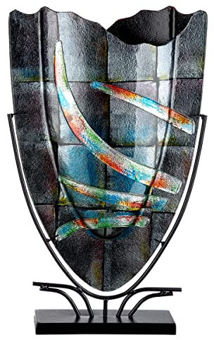 GILDE GLAS art Design Dekovase aus Glas - mit Metallständer - Geschenk für Frauen Geburtstag Valentinstag Muttertag - Farbe: grau - Höhe 58 cm